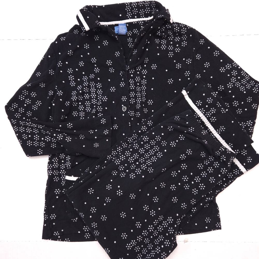 Simply Vera Wang Pajama Set Women's Medium Black White Diamond Fleece 2 Piece